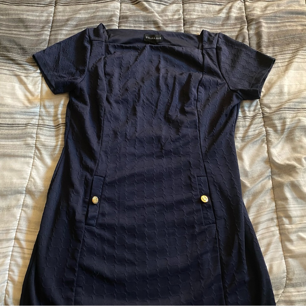 Navy Blue Patterned Dress